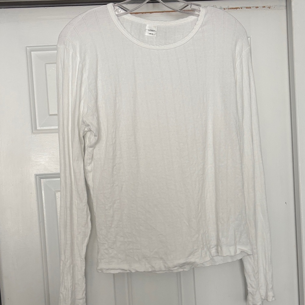 LESET White Pointelle Long Sleeve Tee
